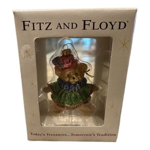 Fitz and Floyd Christmas Court Boy Bear" Glass Ornament In Box - Picture 2 of 14